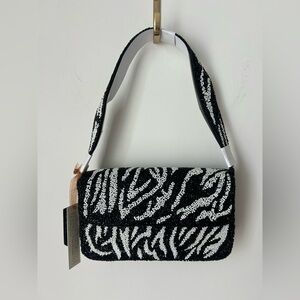 Beaded Zebra stripe black white Shoulder Bag
